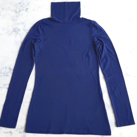 H&M Cotton Modal Spandex Navy Blue Long Sleeve Turtleneck Long Top. - Picture 2 of 3